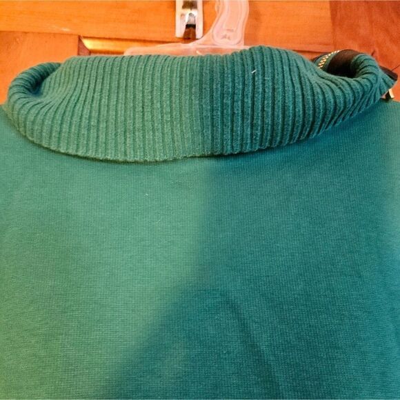 Rafaella Green Cowl‑Neck Sweater Large | Cozy Pullover w/ Faux Leather Zip - Picture 5 of 11